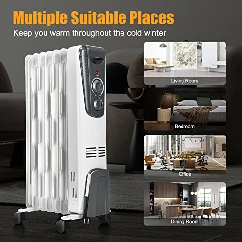 GOFLAME 1500W Electric Oil Filled Radiator Heater with Wheels