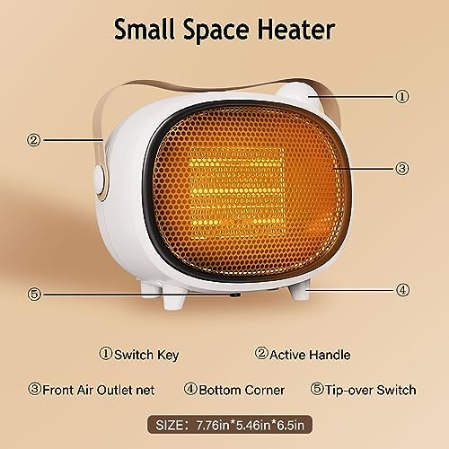 Mageloly Mini Space Heater 1000W PTC Ceramic for Bedroom