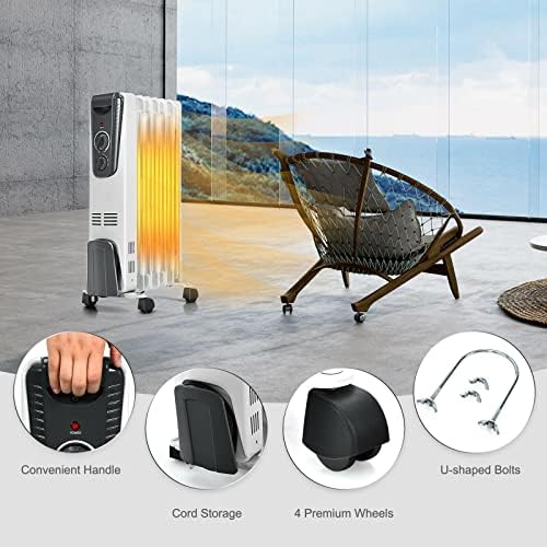 GOFLAME 1500W Electric Oil Filled Radiator Heater with Wheels