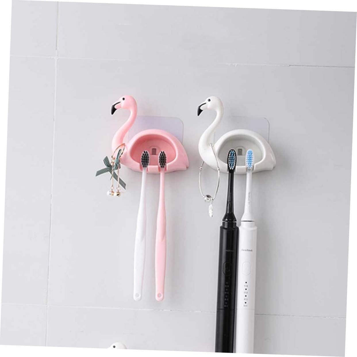 Cute Pink Flamingo Toothbrush Holder Suction Cup Wall Mount
