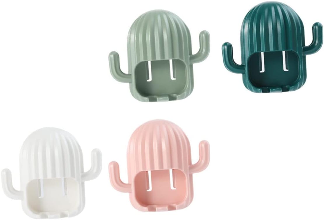 4Pcs Wall Hanging Toothbrush Rack Cute Cactus Design No Drill Bathroom Organizer 1
