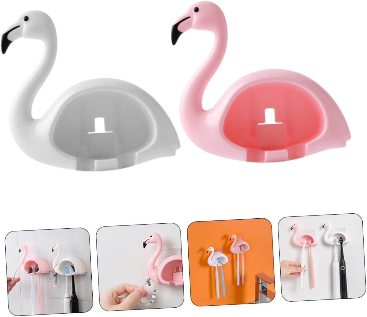 2Pcs Flamingo Wall Mounted Toothbrush Holder for Bathroom 1