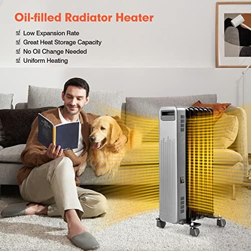 PETSITE Oil Filled Radiator Heater 1500W Black
