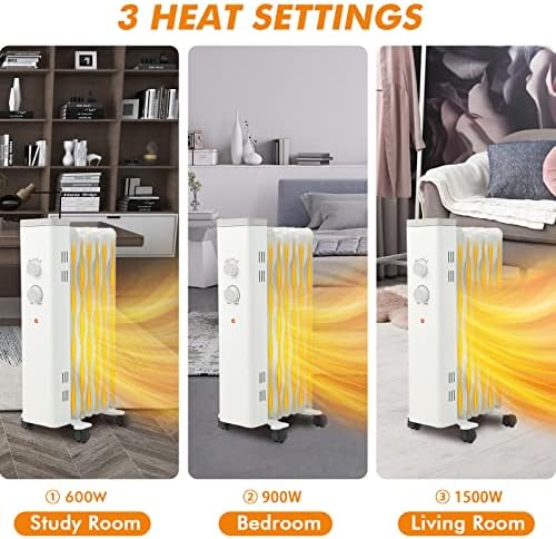 PETSITE 1500W Oil-Filled Radiator Heater - Quiet Safe and Energy-Efficient