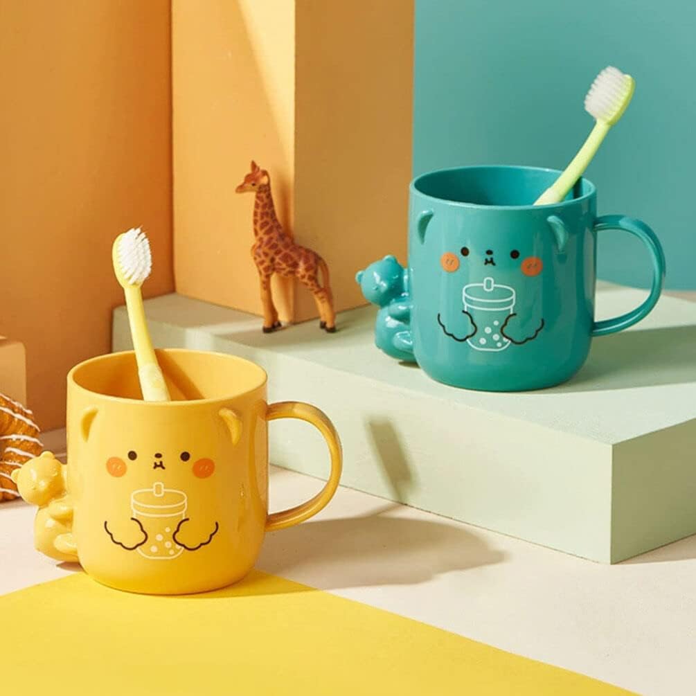 2 Pcs Cartoon Bear Pattern Toothbrush Cups with Handle