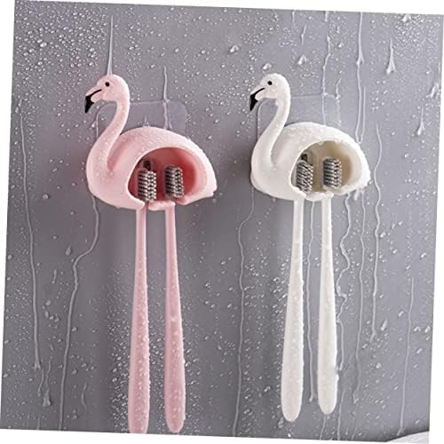 Amosfun 2Pcs Wall Mounted Adhesive Toothbrush Holder Space Saving Organizer