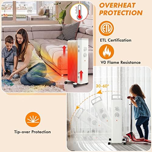PETSITE 1500W Oil-Filled Radiator Heater - Quiet Safe and Energy-Efficient