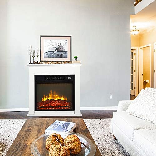 Zokop 25 Electric Fireplace with Realistic Flame and Wood Mantel