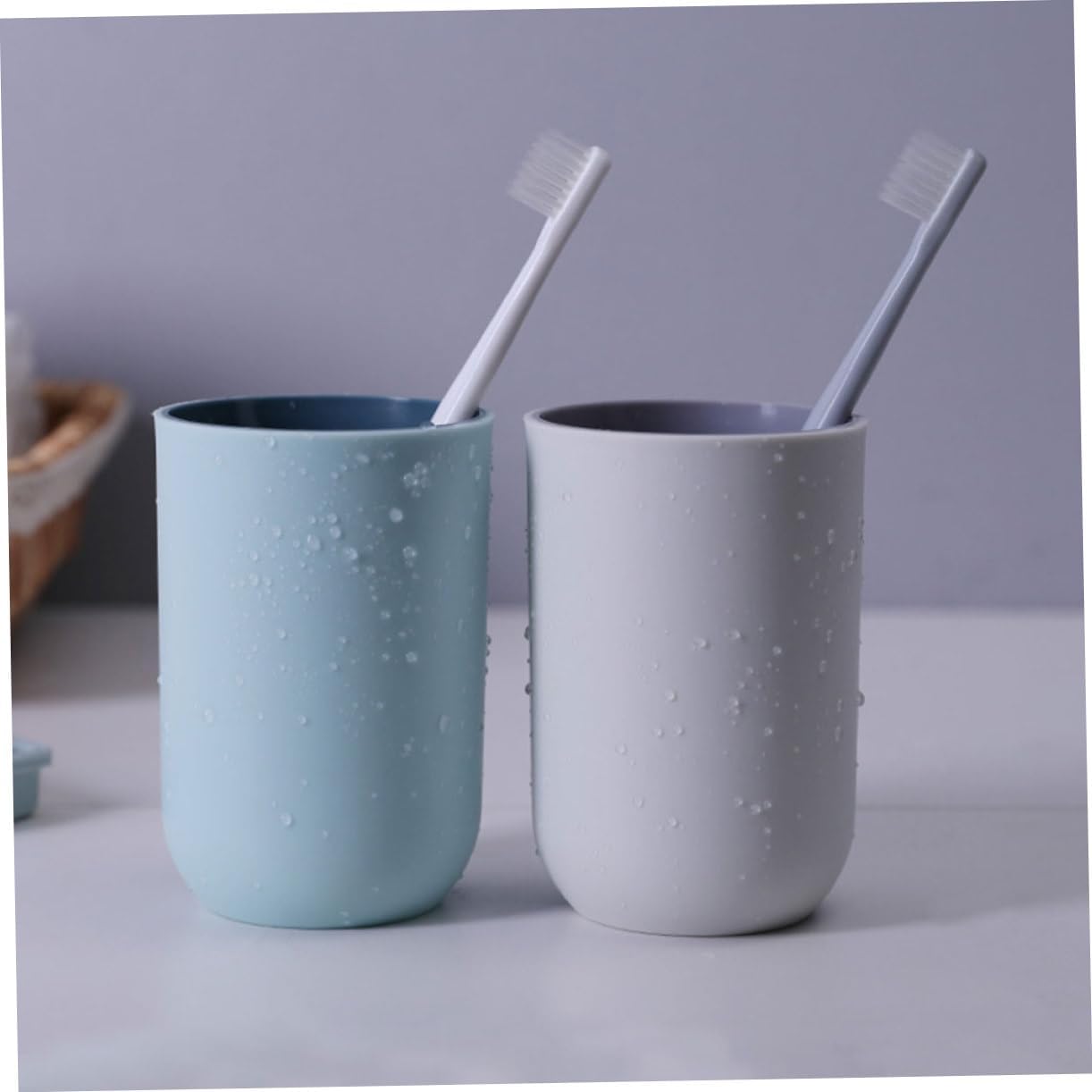 4pcs Couples Toothbrush Holder Bathroom Cups Plastic Tumbler Holder for Washstand