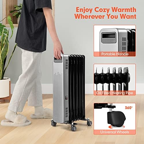 PETSITE Oil Filled Radiator Heater 1500W Black