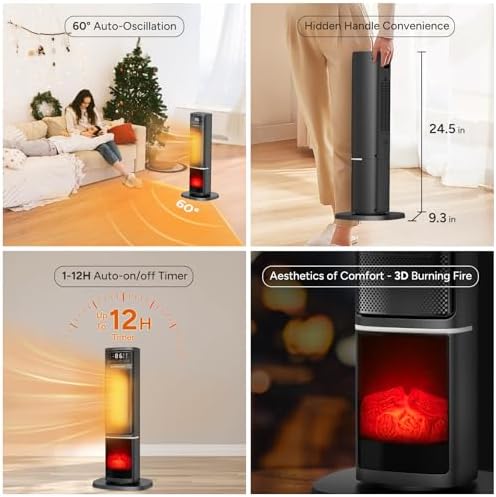 DRPREPARE 24 Electric Heater with 3D Flame and Remote Control