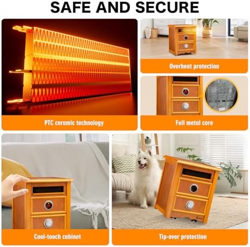 Dr Infrared Heater DR999 1500W Dual Heat Nightstand Cherry