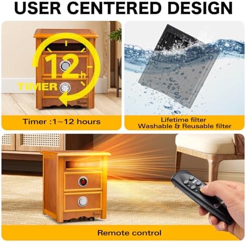 Dr Infrared Heater DR999 1500W Dual Heat Nightstand Cherry