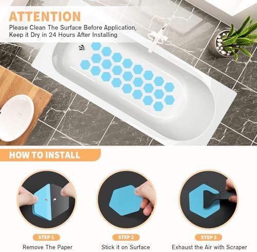 Non Slip Bathtub Stickers with Scraper 24PCS Blue