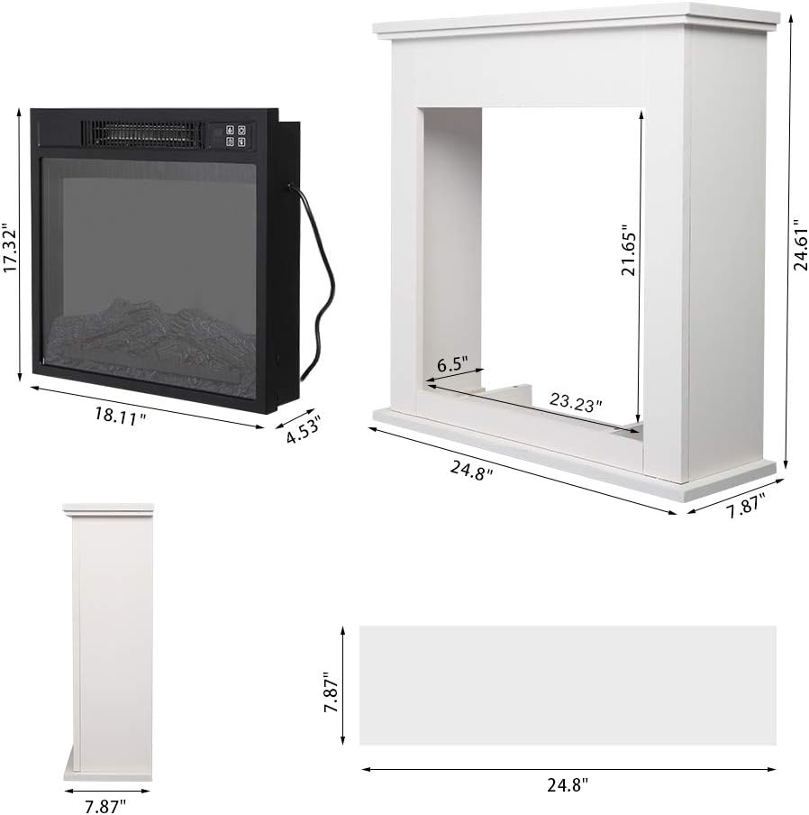 Zokop 25 Electric Fireplace with Realistic Flame and Wood Mantel
