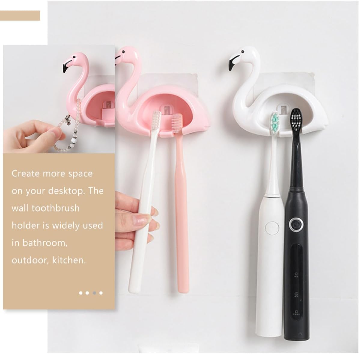 LIFKOME Flamingo Wall Mounted Toothbrush Holder 2pcs