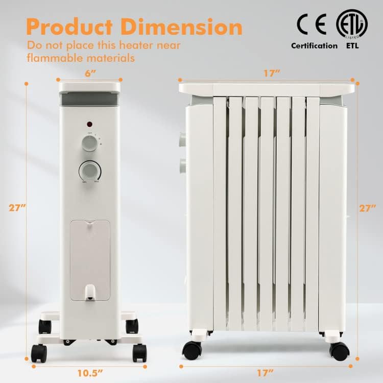 ARLIME Oil Filled Radiator Heater 1500W with Thermostat and Safety Features