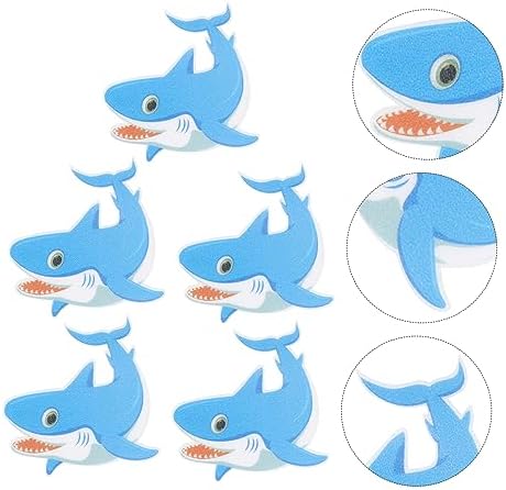Amosfun 5pcs Non-Slip Bath Stickers Cartoon Shark Design