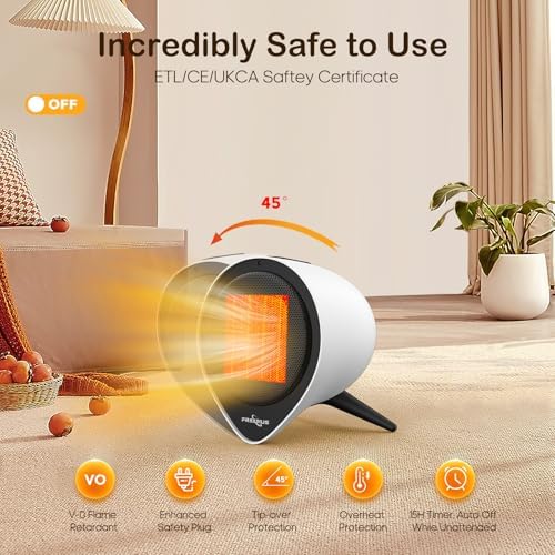 Fraxinus 1500W Ceramic Heater with 15H Timer and Safety Features