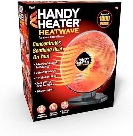 Ontel Handy Heater Heatwave 1500W Parabolic Space Heater