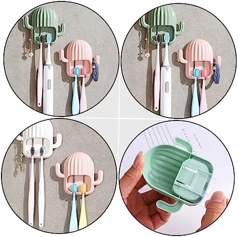 FONDOTIN 4Pcs Cactus Wall Mounted Toothbrush Holder