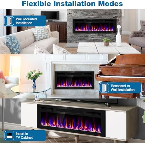 36 Inch Ultra-Thin Electric Fireplace with Timer and Remote