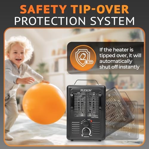 Plexon 1500W Electric Space Heater with Thermostat and Safety Features