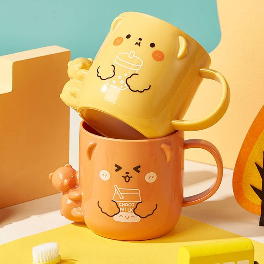 2 Pcs Cartoon Bear Pattern Toothbrush Cups with Handle