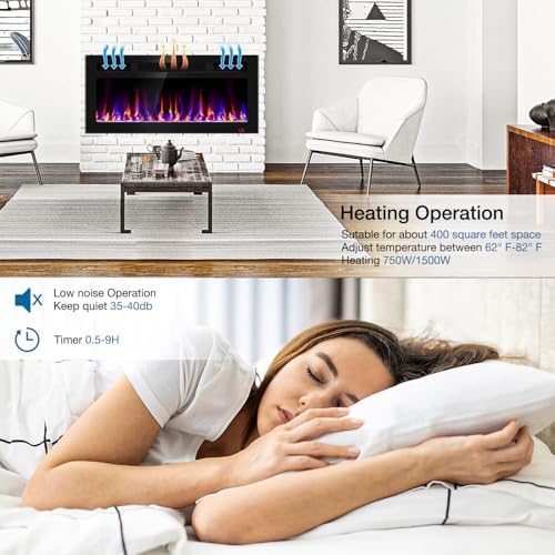 36 Inch Ultra-Thin Electric Fireplace with Timer and Remote