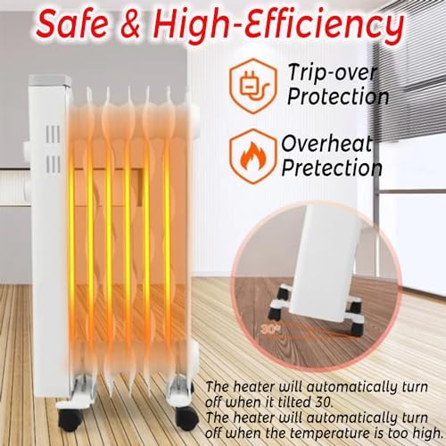 Oil Filled Radiator Heater 1500W with 3 Modes Thermostat and Safety Features