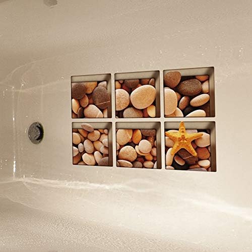 AILEGOU 3D Non-Slip Bathtub Stickers - 6 Pieces Pebbles-A05