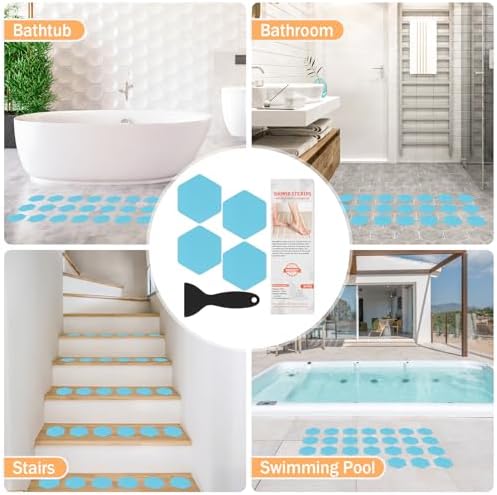 Non Slip Bathtub Stickers with Scraper 24PCS Blue