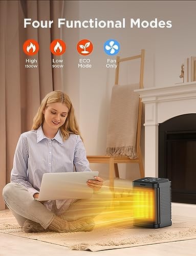 Chikit 1500W PTC Ceramic Space Heater with Thermostat and 24H Timer