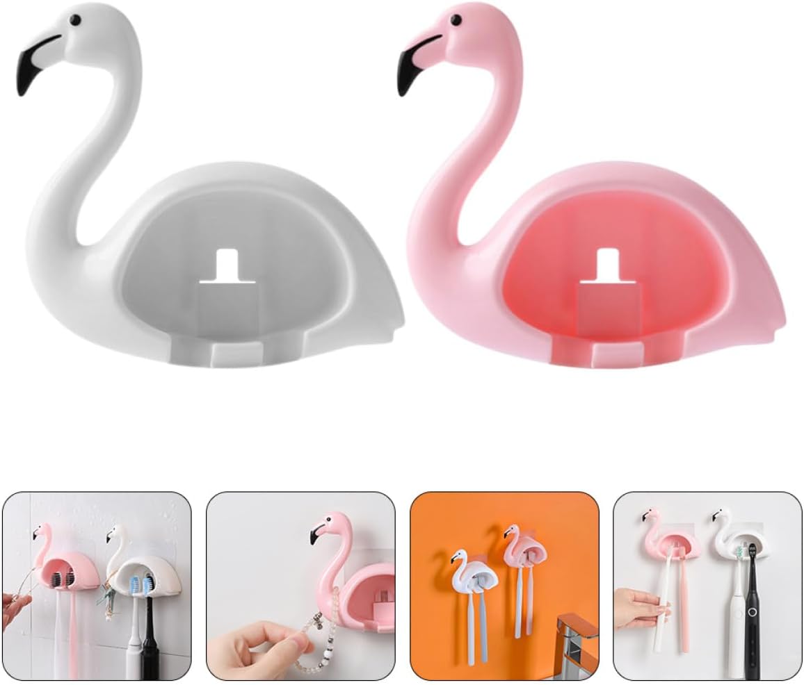 LIFKOME Flamingo Wall Mounted Toothbrush Holder 2pcs