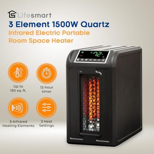 Lifesmart Infrared Quartz Heater 1500W 3-Element with Remote Black