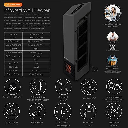 Heat Storm Wall Mount Gray 1000W Indoor Heater