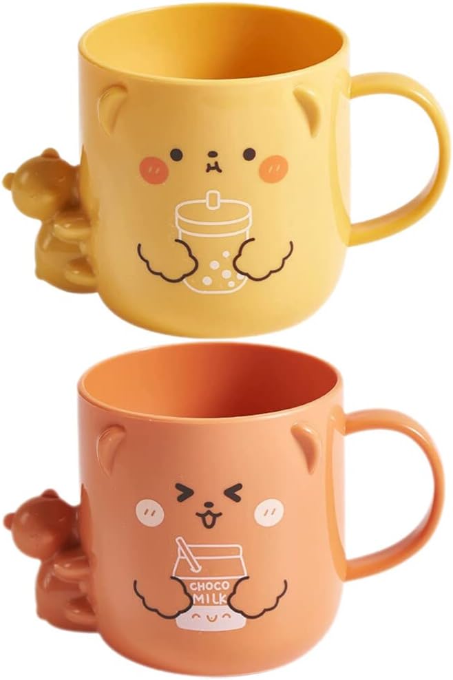 2 Pcs Cartoon Bear Pattern Toothbrush Cups with Handle