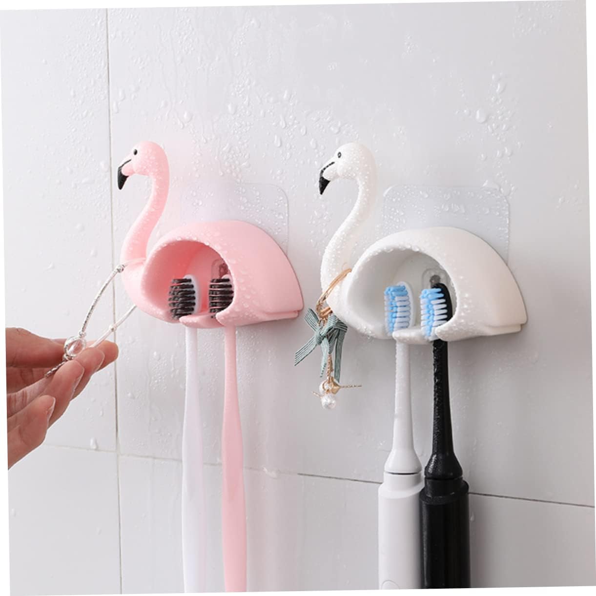 2Pcs Flamingo Wall Mounted Toothbrush Holder for Bathroom 1