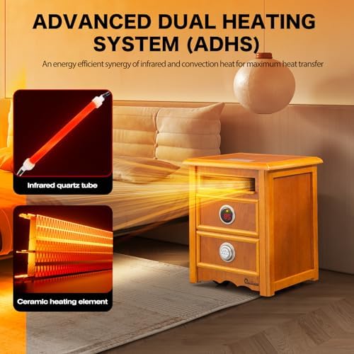 Dr Infrared Heater DR999 1500W Dual Heat Nightstand Cherry
