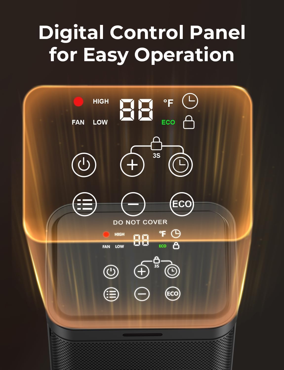 Oprunsy Electric Heater with Digital Thermostat and Child Lock