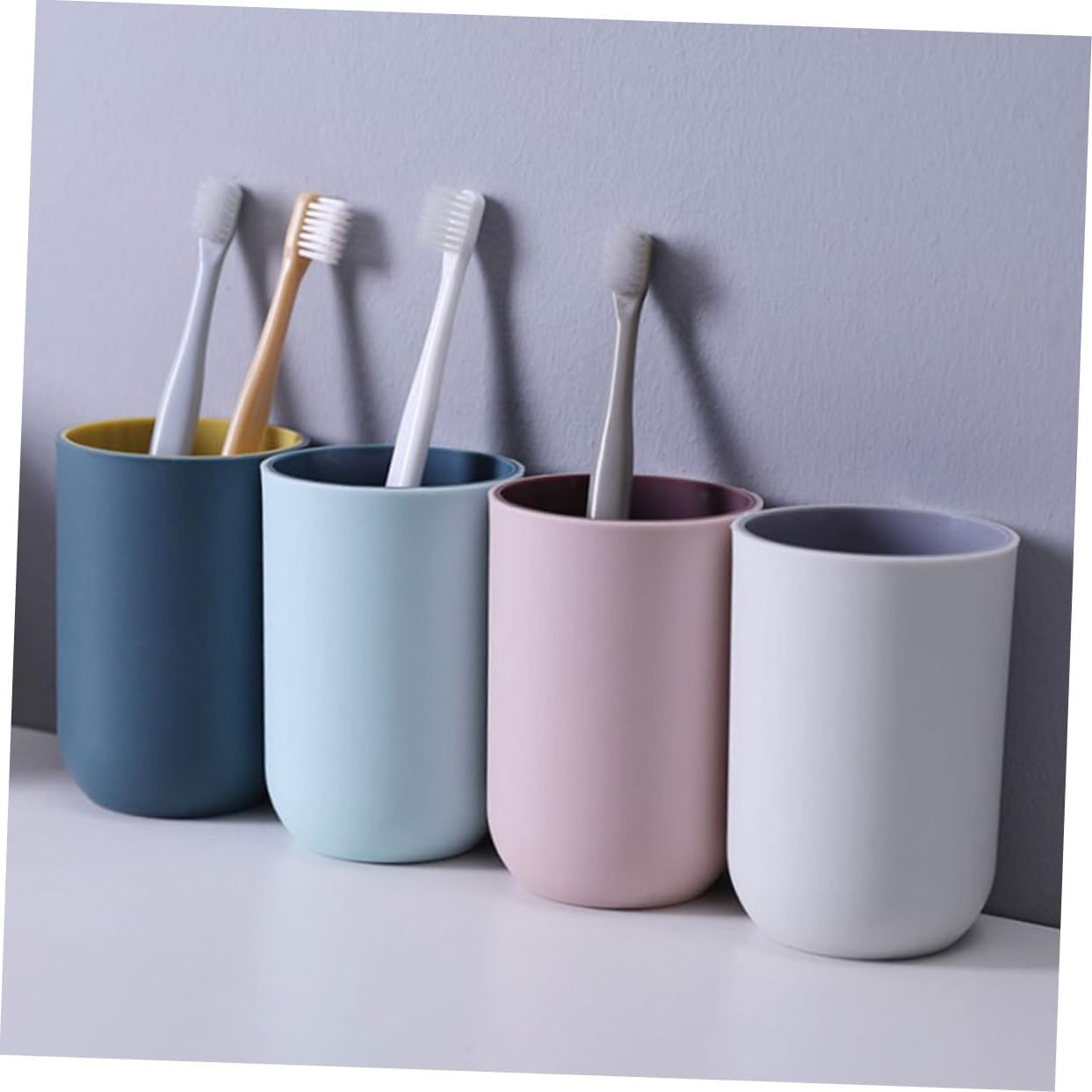 4pcs Couples Toothbrush Holder Bathroom Cups Plastic Tumbler Holder for Washstand
