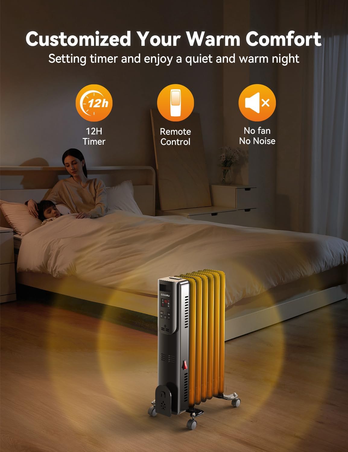 CCGIRU Oil Filled Radiator Heater with Remote Control 1500W