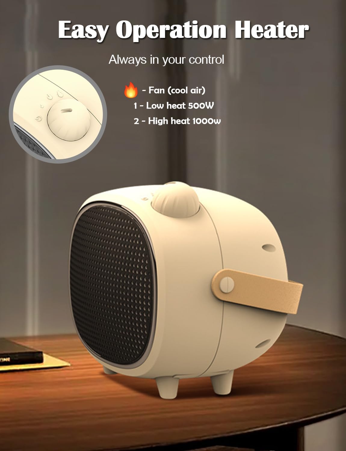 NamUla Fast Heating Desk Space Heater - Safe Quiet 500W1000W PTC Ceramic Fan