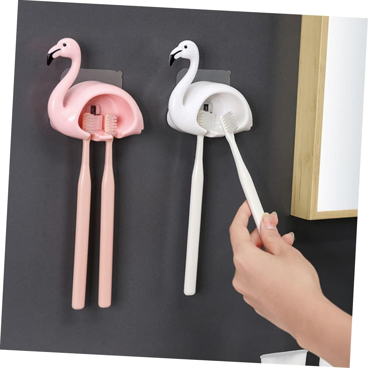 LIFKOME Flamingo Wall Mounted Toothbrush Holder 2 Pack 1