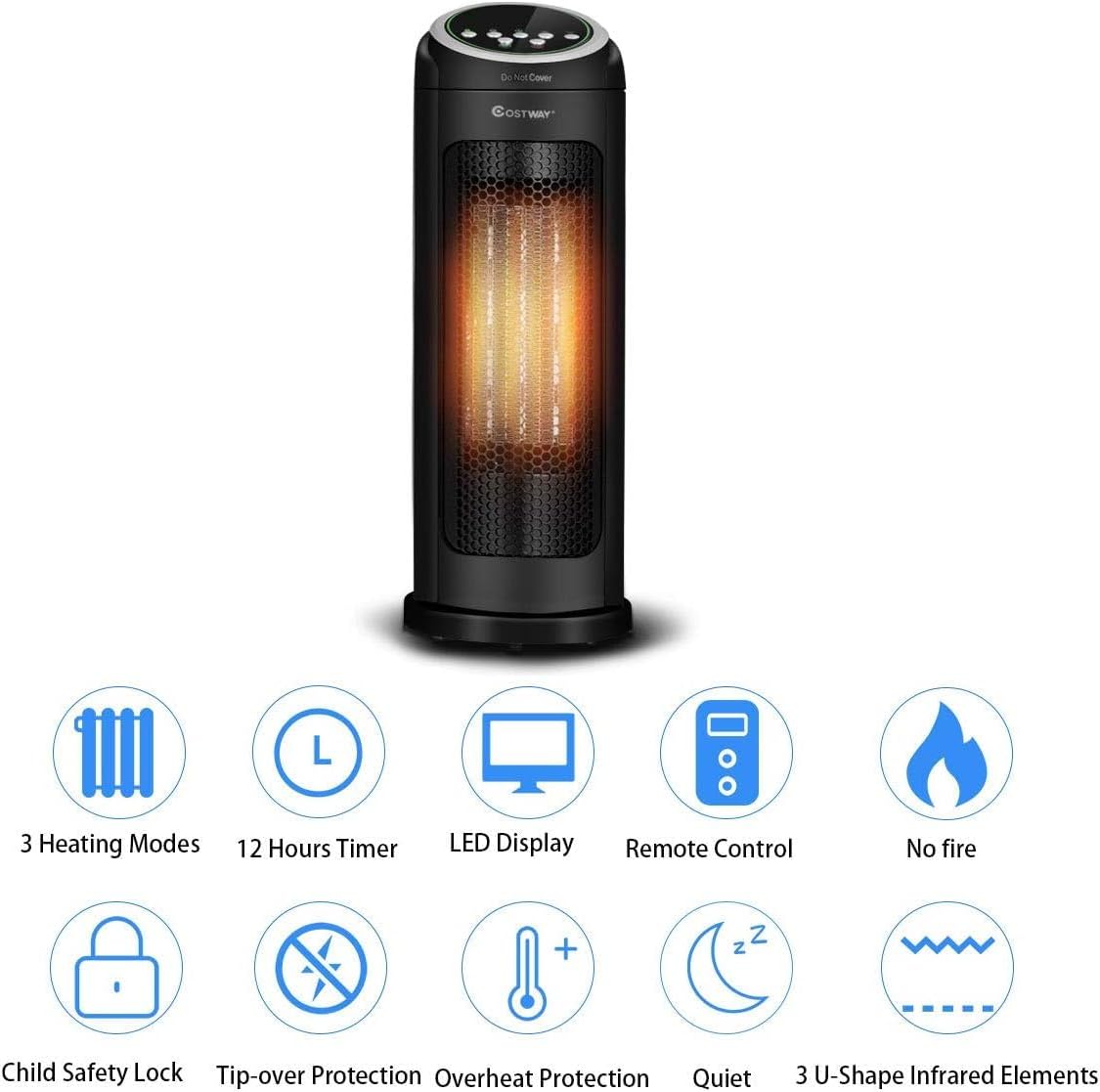 COSTWAY 1500W Oscillating Infrared Heater with Remote and Timer 1