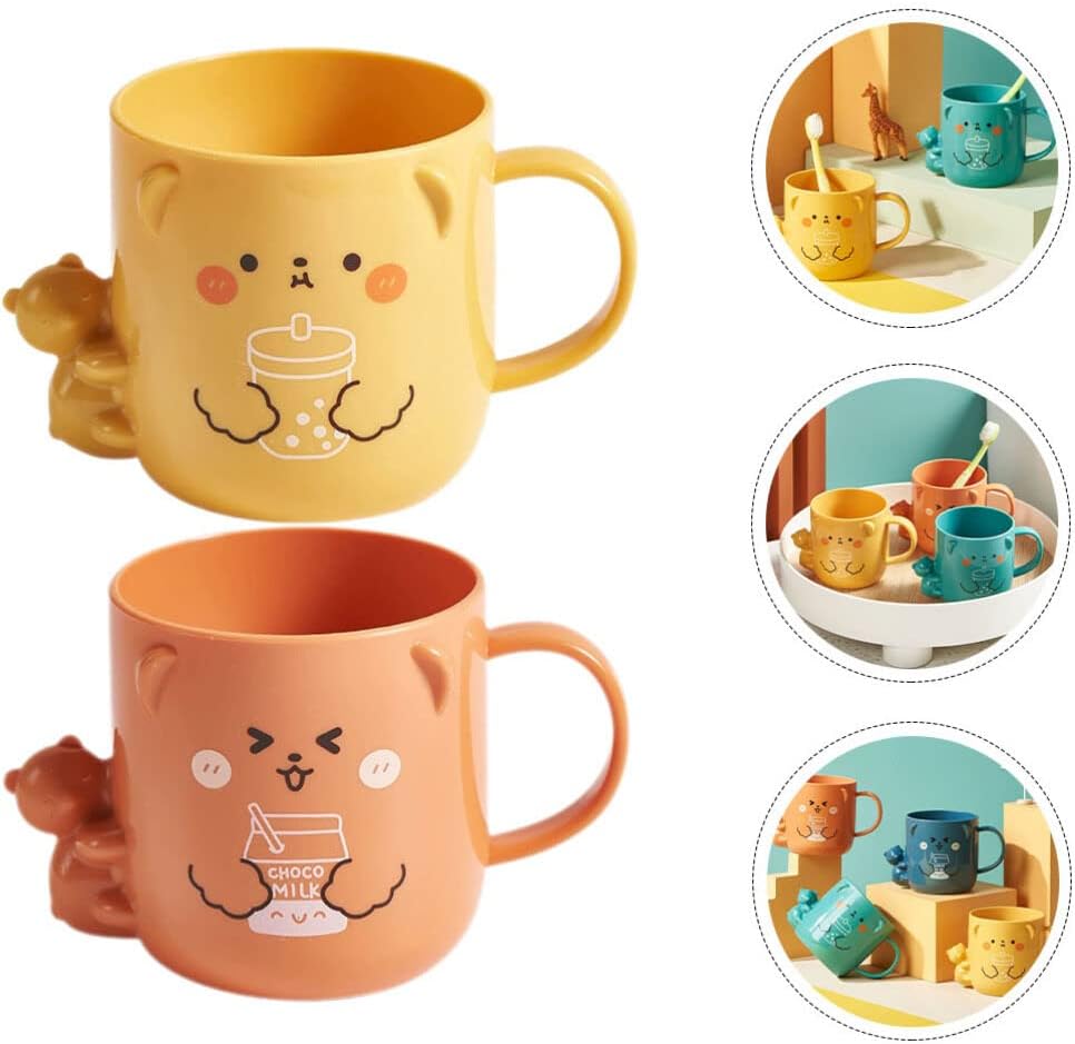 2 Pcs Cartoon Bear Pattern Toothbrush Cups with Handle