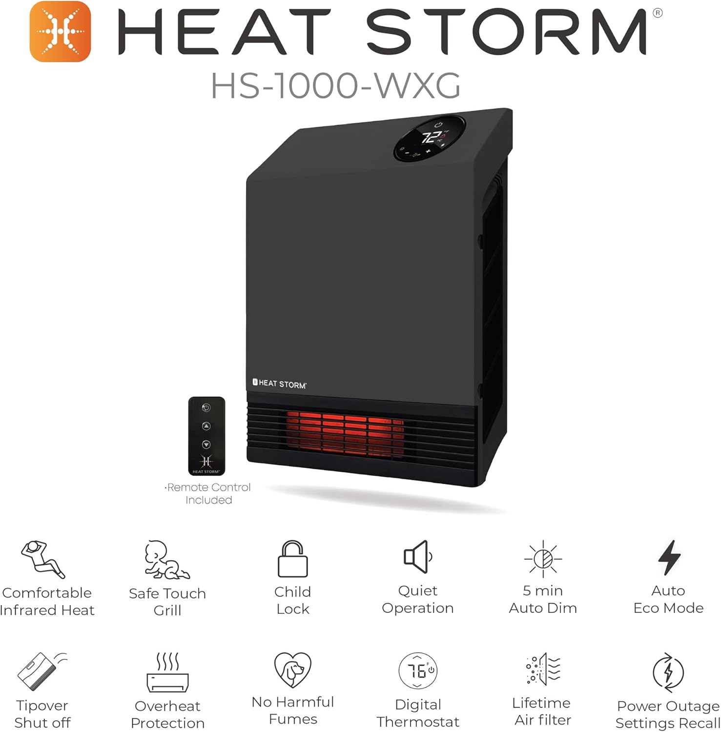 Heat Storm Wall Mount Gray 1000W Indoor Heater