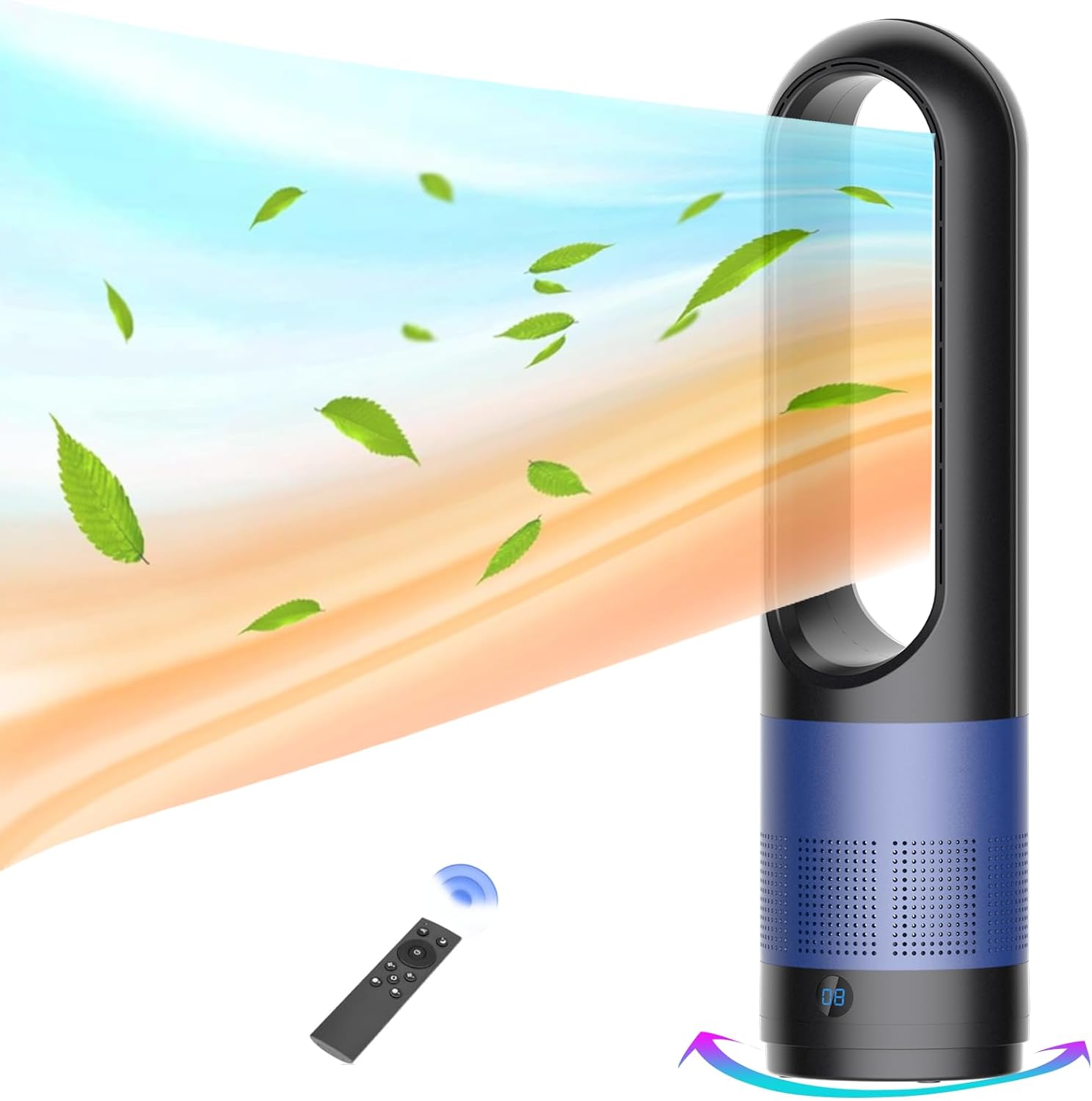 Voagupa Bladeless Heater Fan Combo 1400W 40W Remote Touch Control Blue Black