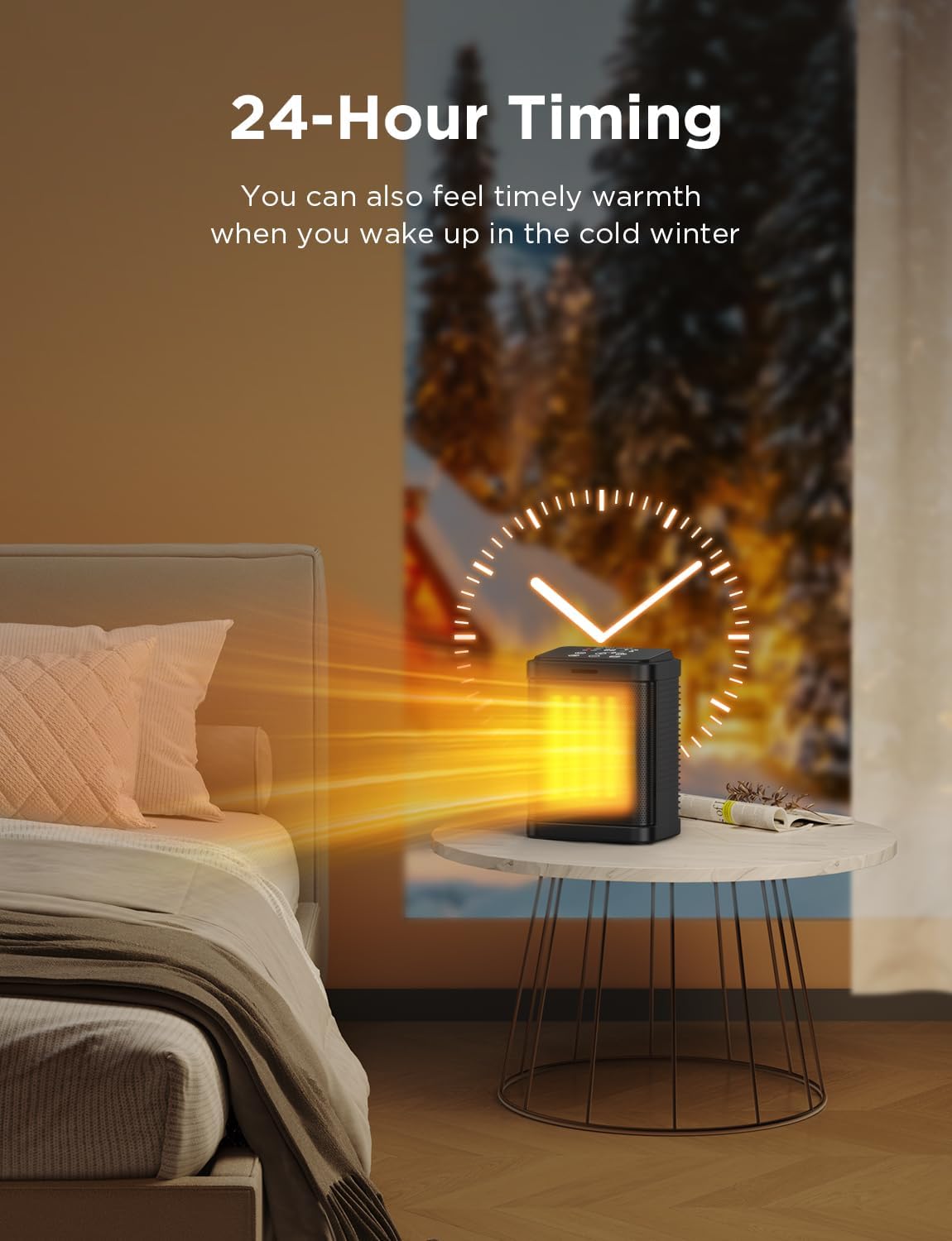 Chikit 1500W PTC Ceramic Space Heater with Thermostat and 24H Timer