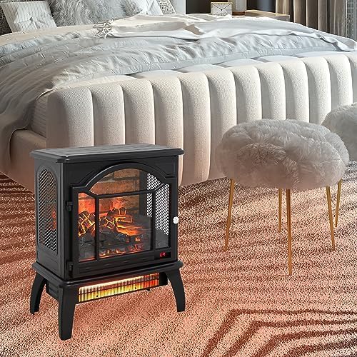 Electric Fireplace Infrared Heater With Remote 18 Black